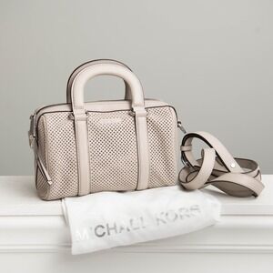 Michael Kors Purse Libby Perforated Leather Grey Removable Crossbody Strap NWOT